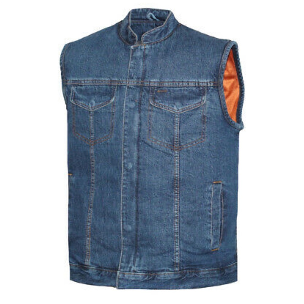Men Denim Motorcycle Concealed Carry Vest